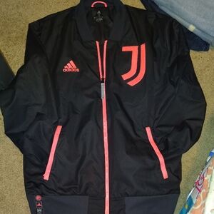 Adidas Men's Black and Coral Bomber Jacket